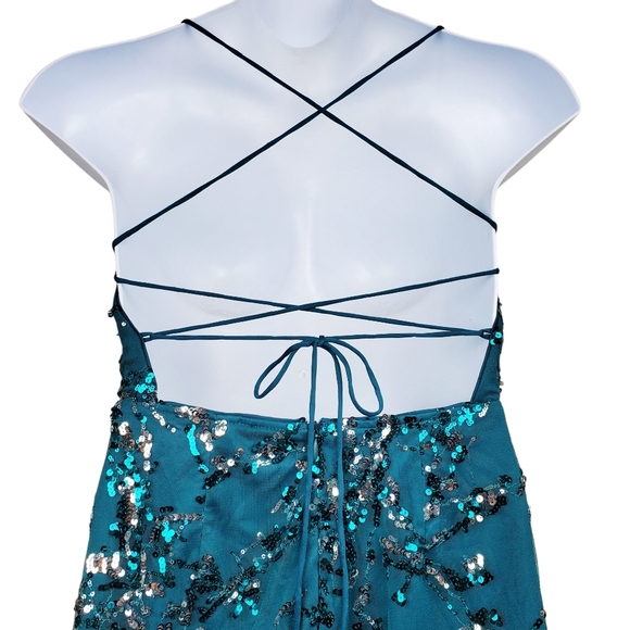 Lulu's Womens Sleeveless Teal Green Sequin Lace Up Mini Dress Size L NWT - Picture 4 of 7